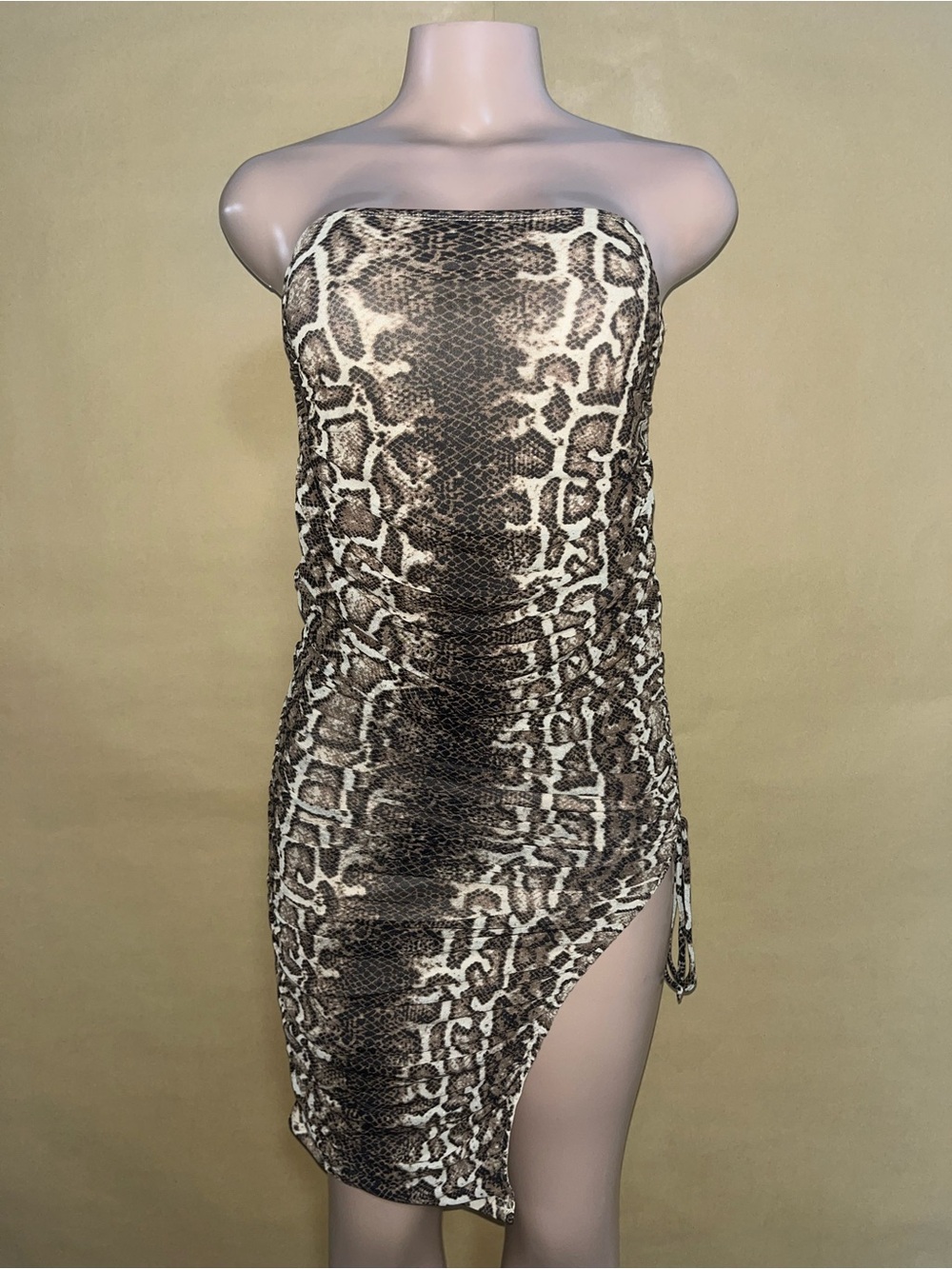 Windsor Brown and Cream Snake-Print Tube Dress